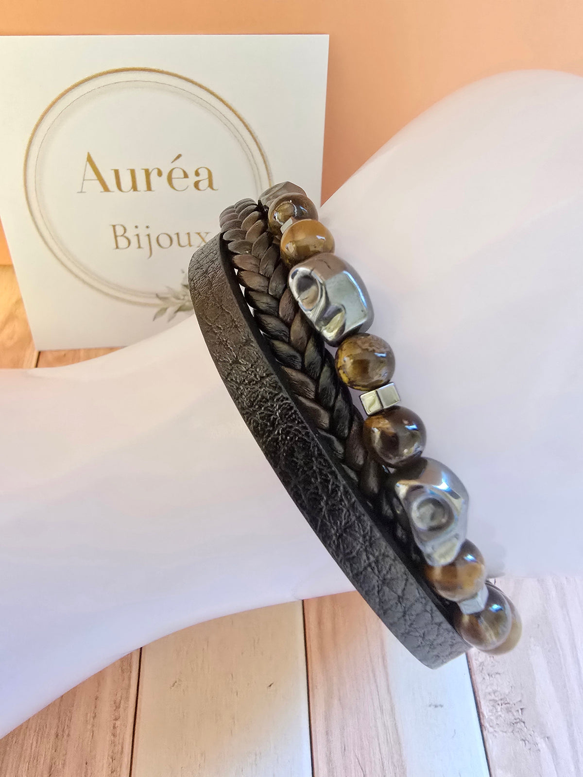 Bracelet Homme Cuir et Pierres naturelles